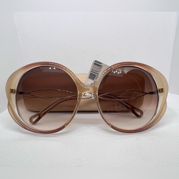 New with case CHLOE Gradient Brown Round Ladies Sunglasses CE739S90557